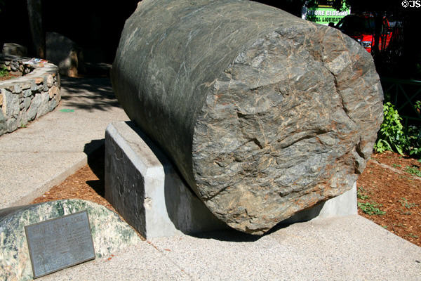 Mine shaft drill core (1936) in park outside South Yuba Canal Building. Nevada City, CA.