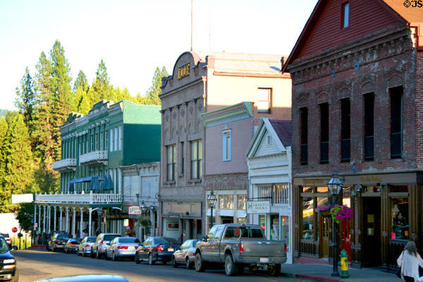 Heritage Broad St. streetscape from National Hotel to I.O.O.F building. Nevada City, CA.