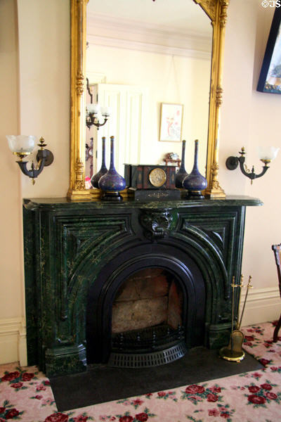 Parlor fireplace at Bidwell Mansion house museum. Chico, CA.