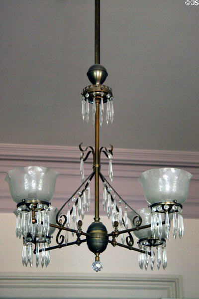 Ceiling gas lamp at Bidwell Mansion house museum. Chico, CA.