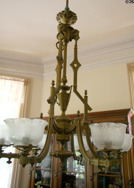 Gas lamp fixture at Bidwell Mansion house museum. Chico, CA.