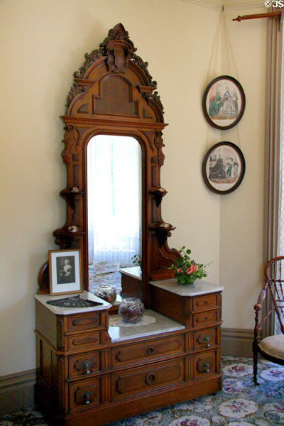 Bedroom dressing table with mirror at Bidwell Mansion house museum. Chico, CA.