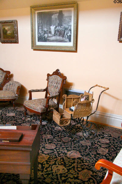Sitting area with pram at Bidwell Mansion house museum. Chico, CA.