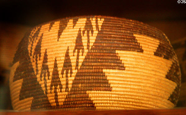 Native basket with arrowhead design at Bidwell Mansion house museum. Chico, CA.