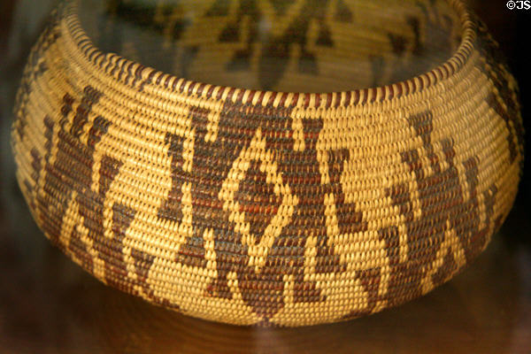 Native basket with shield design at Bidwell Mansion house museum. Chico, CA.