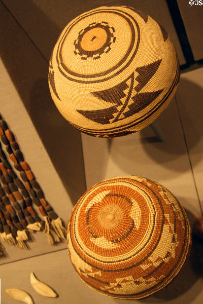 Madoc native basketry caps (c1900) at Siskiyou County Museum?. Yreka, CA.