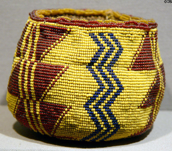 Madoc native beaded basket (c1920) at Siskiyou County Museum?. Yreka, CA.