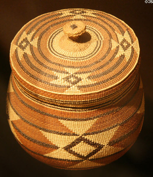 Karuk native lidded basket (c1925) at Siskiyou County Museum?. Yreka, CA.