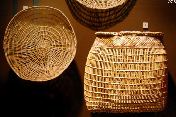 Shasta native stick plate & Karuk fish basket at Siskiyou County Museum?. Yreka, CA.