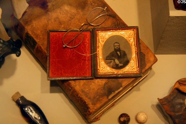 Antique photograph (c1850) & spectacles at Siskiyou County Museum?. Yreka, CA.