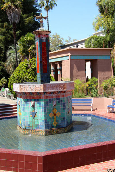 Fountain in garden of Rosicrucian Egyptian Museum. San Jose, CA.