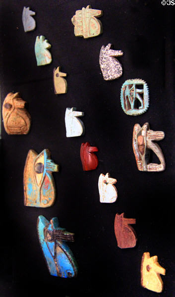 Jackal amulets from New Kingdom at Rosicrucian Egyptian Museum. San Jose, CA.