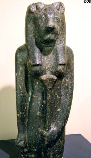Statue of goddess Sekhmet (Dynasty 18 - c1543-1292 BCE) in diorite stone at Rosicrucian Egyptian Museum. San Jose, CA.