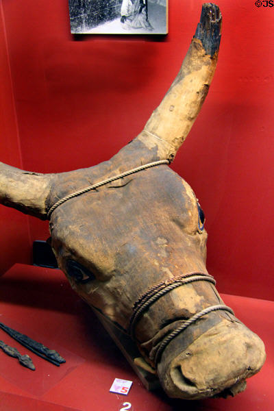 Apis bull head in linen (Dynasty 19 - c1292-1189 BCE) at Rosicrucian Egyptian Museum. San Jose, CA.