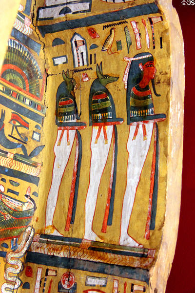 Paintings in coffin from Thebes (Dynasty 19 - c1292-1189 BCE) at Rosicrucian Egyptian Museum. San Jose, CA.