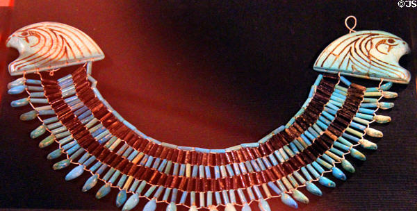 Faience broad collar necklace (Dynasty 26 - c664-525 BCE) at Rosicrucian Egyptian Museum. San Jose, CA.
