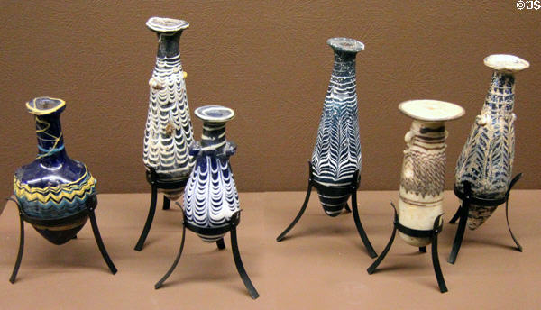 Core-formed glass vessels (mostly Ptolemaic period) at Rosicrucian Egyptian Museum. San Jose, CA.