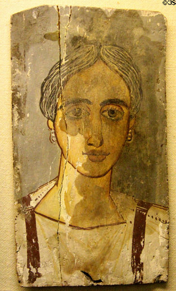 Mummy portrait of woman (Roman period - 30 BCE - 641) at Rosicrucian Egyptian Museum. San Jose, CA.
