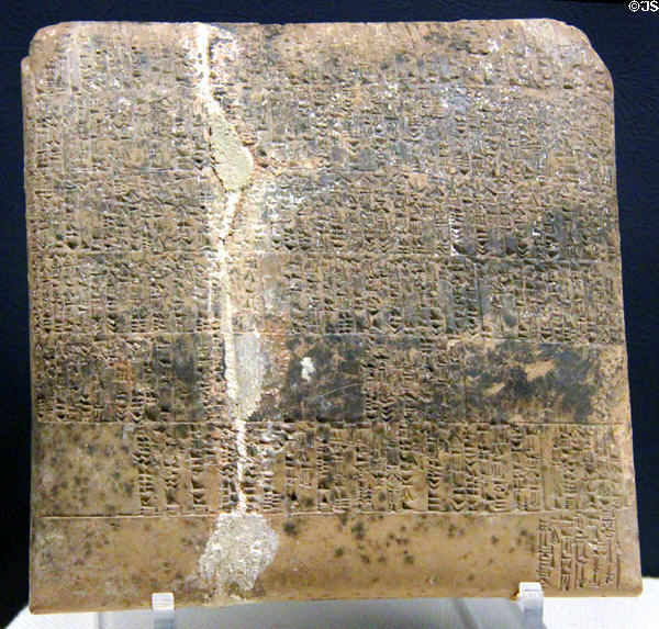 Ancient cuneiform clay tablet from Mesopotamia at Rosicrucian Egyptian Museum. San Jose, CA.
