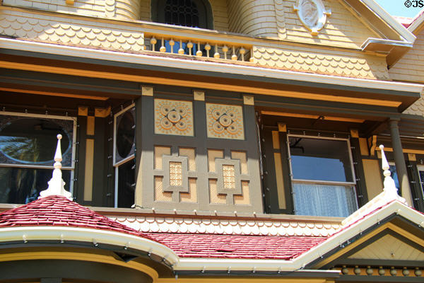 Facade detail at Winchester House. San Jose, CA.