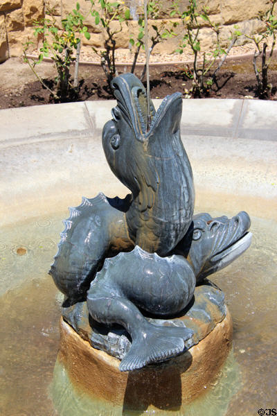 Fountain with dolphins at Winchester House. San Jose, CA.