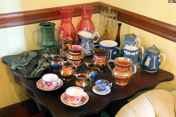 Collection of pitchers & vases assembled by Mrs. Helen Pardee at Pardee Home Museum. Oakland, CA.