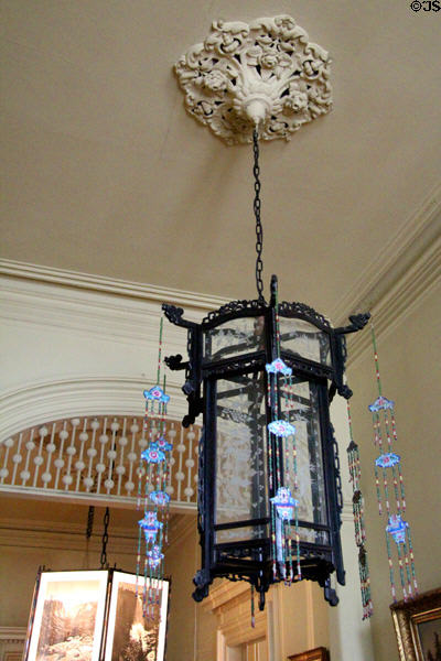 Hall light fixture with native American beads at Pardee Home Museum. Oakland, CA.
