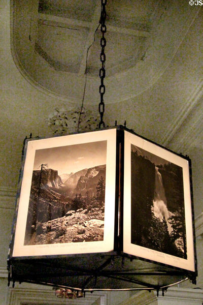 Lamp with original glass plate photographs (c1890s) of Yosemite Valley by Carleton Watkins at Pardee Home Museum. Oakland, CA.