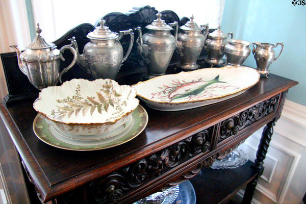Sideboard with serving pieces in dining room at Pardee Home Museum. Oakland, CA.