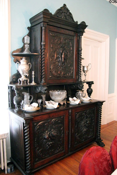 Dining room carved sideboard cabinet at Pardee Home Museum. Oakland, CA.