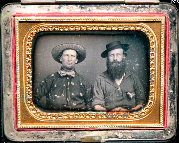 Two Miners with Gold Nugget Stick-Pins daguerreotype (c1853) at Oakland Museum of California. Oakland, CA.