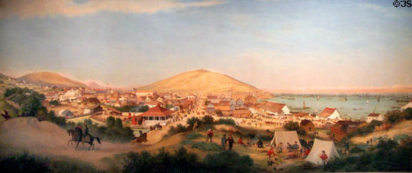 San Francisco in July, 1849 painting (1891) by George Henry Burgess at Oakland Museum of California. Oakland, CA.