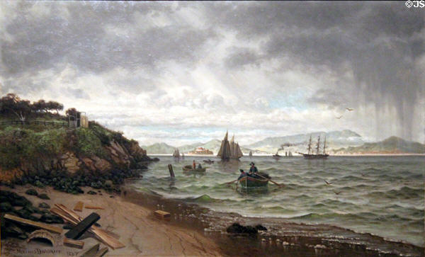 View from Goat Island, San Francisco Bay painting (1887) by Marius Dahlgren at Oakland Museum of California. Oakland, CA.