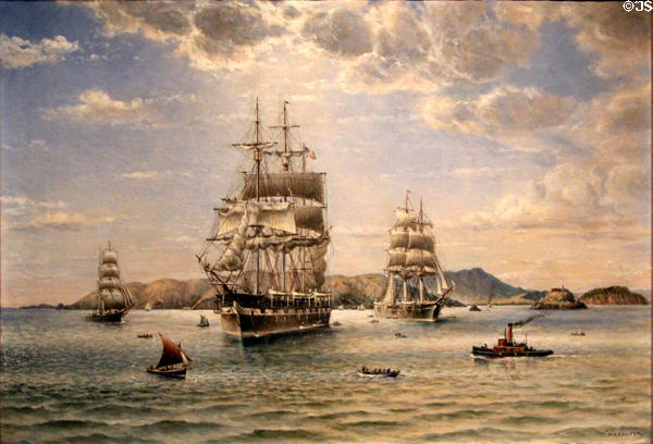 Return of Whaling Fleet painting (c1900-36) by William Alexander Coulter at Oakland Museum of California. Oakland, CA.