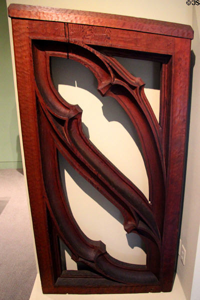 Carved redwood gate from First Church of Christ, Scientist (c1910) by Bernard Maybeck at Oakland Museum of California. Oakland, CA.