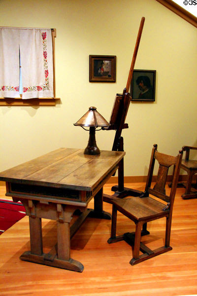 Table & chair (1915) by Margery Wheelock as displayed in idealized Artist's Studio at Panama-Pacific International Exposition at Oakland Museum of California. Oakland, CA.
