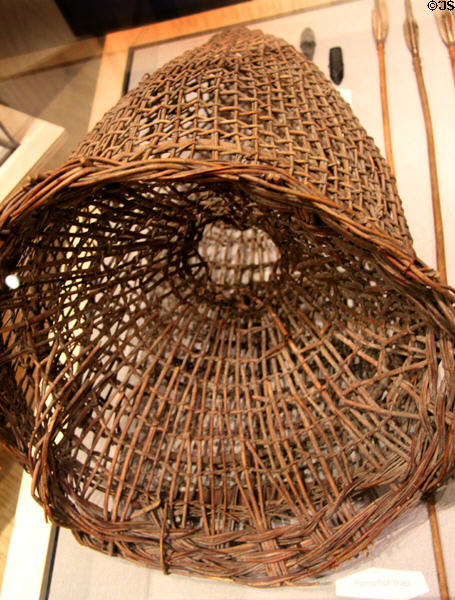 Pomo native woven fish trap at Oakland Museum of California. Oakland, CA.