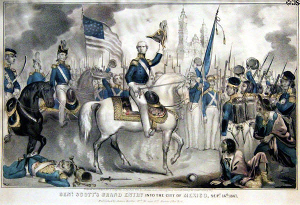 Gen. Scott's Grand Entry into the City of Mexico, Sept. 14th, 1847 lithograph (c1848) by James Baillie at Oakland Museum of California. Oakland, CA.