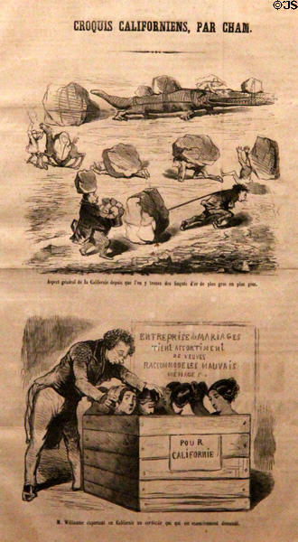 French cartoons about the gold rush at Oakland Museum of California. Oakland, CA.