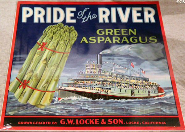 G.W. Locke & Sons Asparagus of Locke, CA label of product grown by Chinese farm hands at Oakland Museum of California. Oakland, CA.
