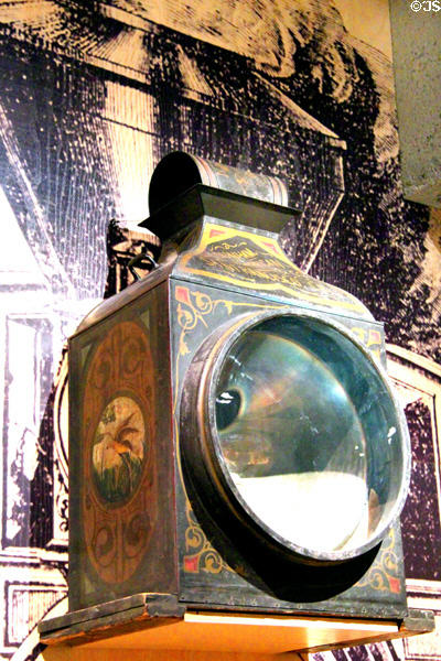 Painted locomotive lantern at Oakland Museum of California. Oakland, CA.