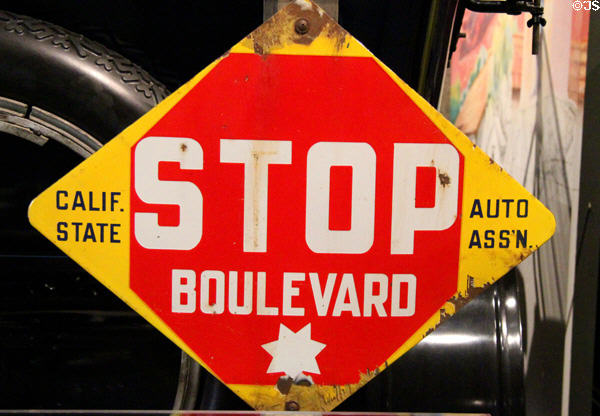 Early stop sign by Calif. State Auto Assn. at Oakland Museum of California. Oakland, CA.