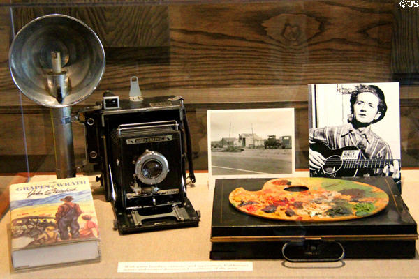 Speed Graphic camera & artist paint box as recorded Great Depression (1929-40) at Oakland Museum of California. Oakland, CA.