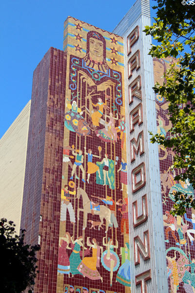 Film themed mural on front of Paramount Theatre. Oakland, CA.