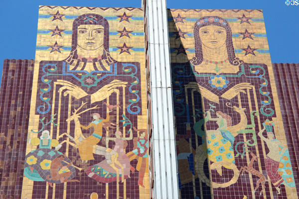 Grand murals on front of Paramount Theatre. Oakland, CA.