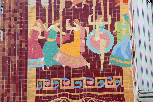 Mural detail with film dancers on Paramount Theatre. Oakland, CA.