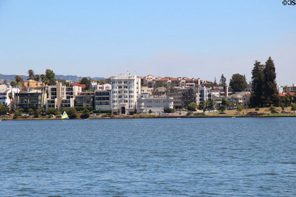 View of Oakland across Lake Merritt. Oakland, CA.