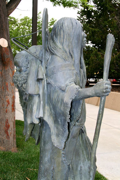 Bird Woman sculpture (2005) of Sacajawea with baby on her back by R.V. Greeves at Leanin' Tree Museum. Boulder, CO.