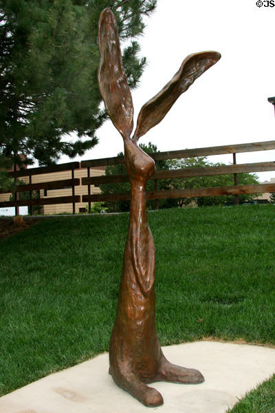 Chauncey sculpture (2005) of stylized rabbit by Jim Budish at Leanin' Tree Museum. Boulder, CO.