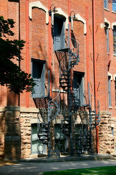 External spiral staircases on Old Main building of University of Colorado. Boulder, CO.